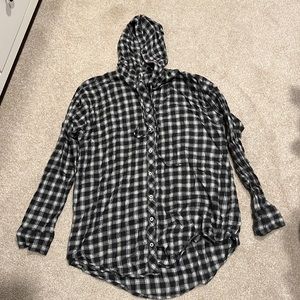 Aerie Plaid Button Up Hooded Top
